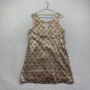 Y2K Miss Me Gold Zig Zag Sequined Prom Formal Shift Dress Women's Sz S
